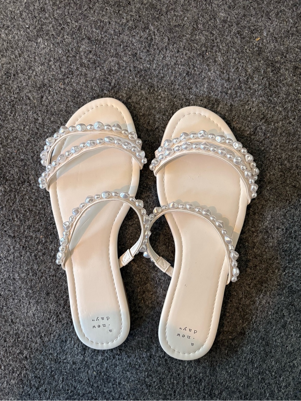 a new day Pearl-Trimmed Cream Slide Sandals